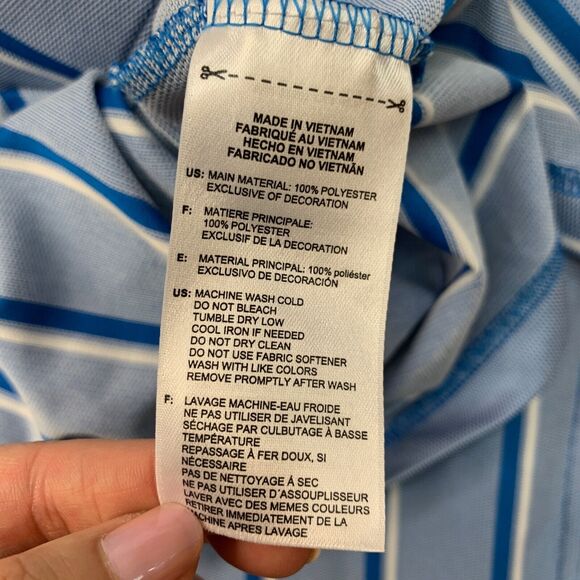 Adidas Polo Shirt Mens 2XL Blue White Striped Moisture Wick Performance Golf - Picture 7 of 10